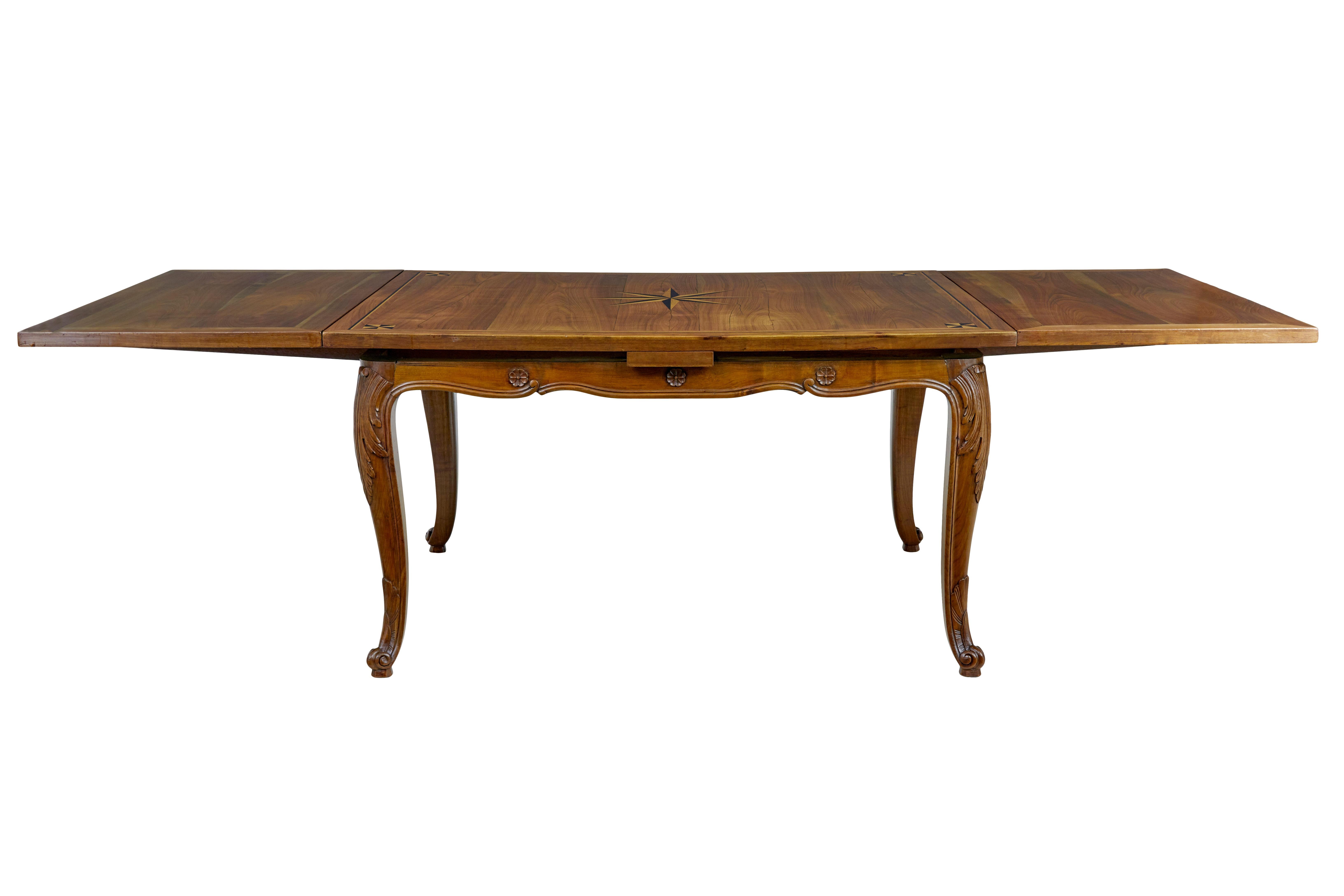 French 19th century french inlaid fruitwood extending dining table For Sale