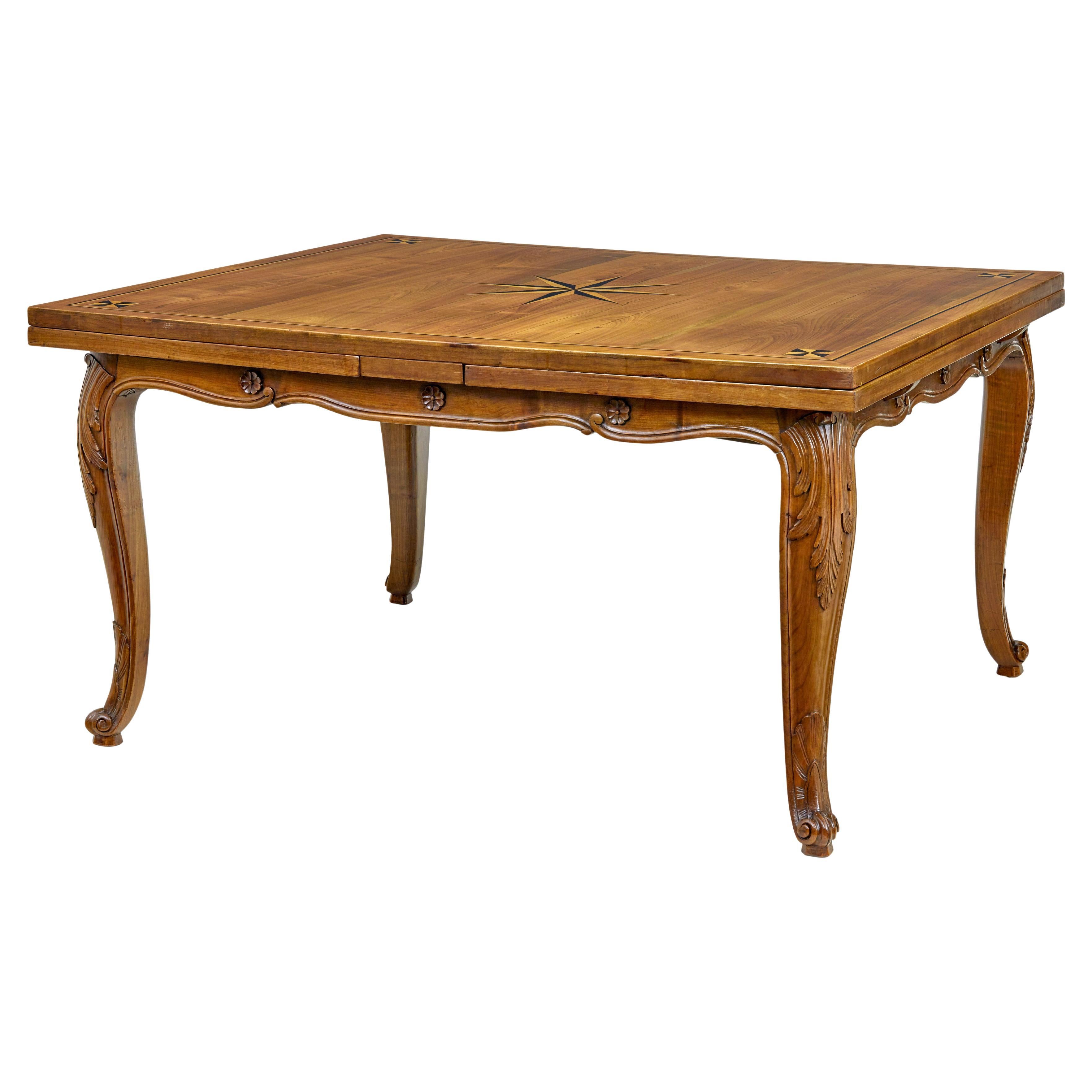 19th century french inlaid fruitwood extending dining table For Sale