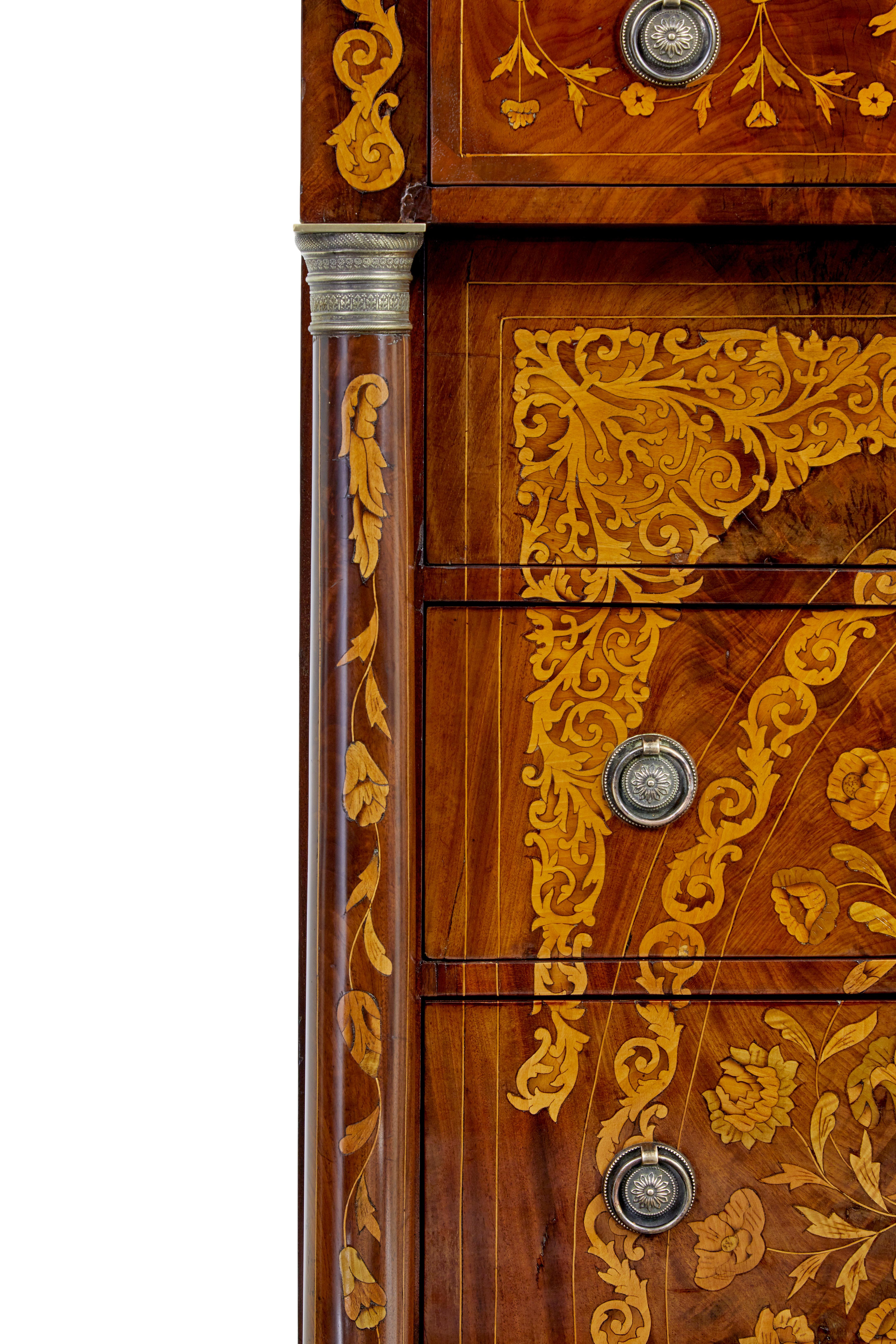 19th Century French inlaid mahogany 6 drawer inlaid chest For Sale 4