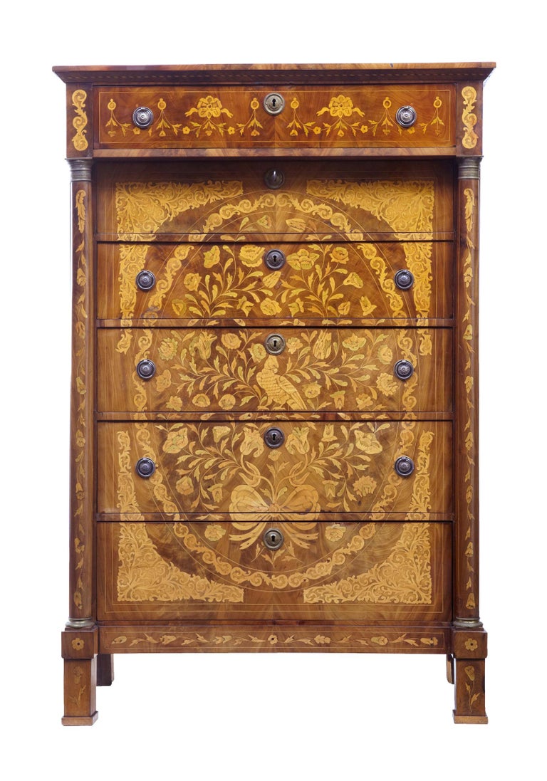 William IV 19th Century French Inlaid Mahogany 6 Drawer Inlaid Chest For Sale