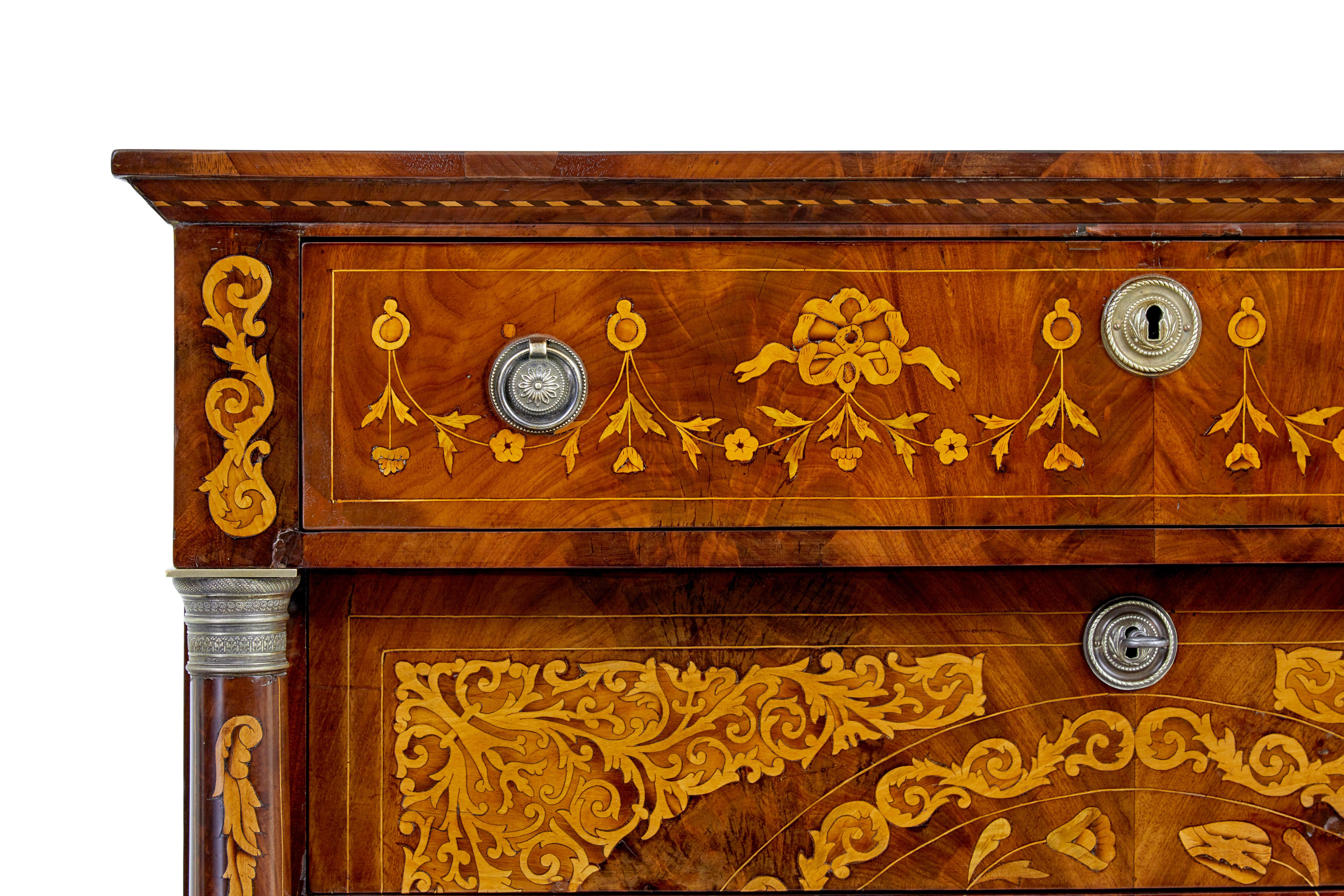19th Century French inlaid mahogany 6 drawer inlaid chest For Sale 3