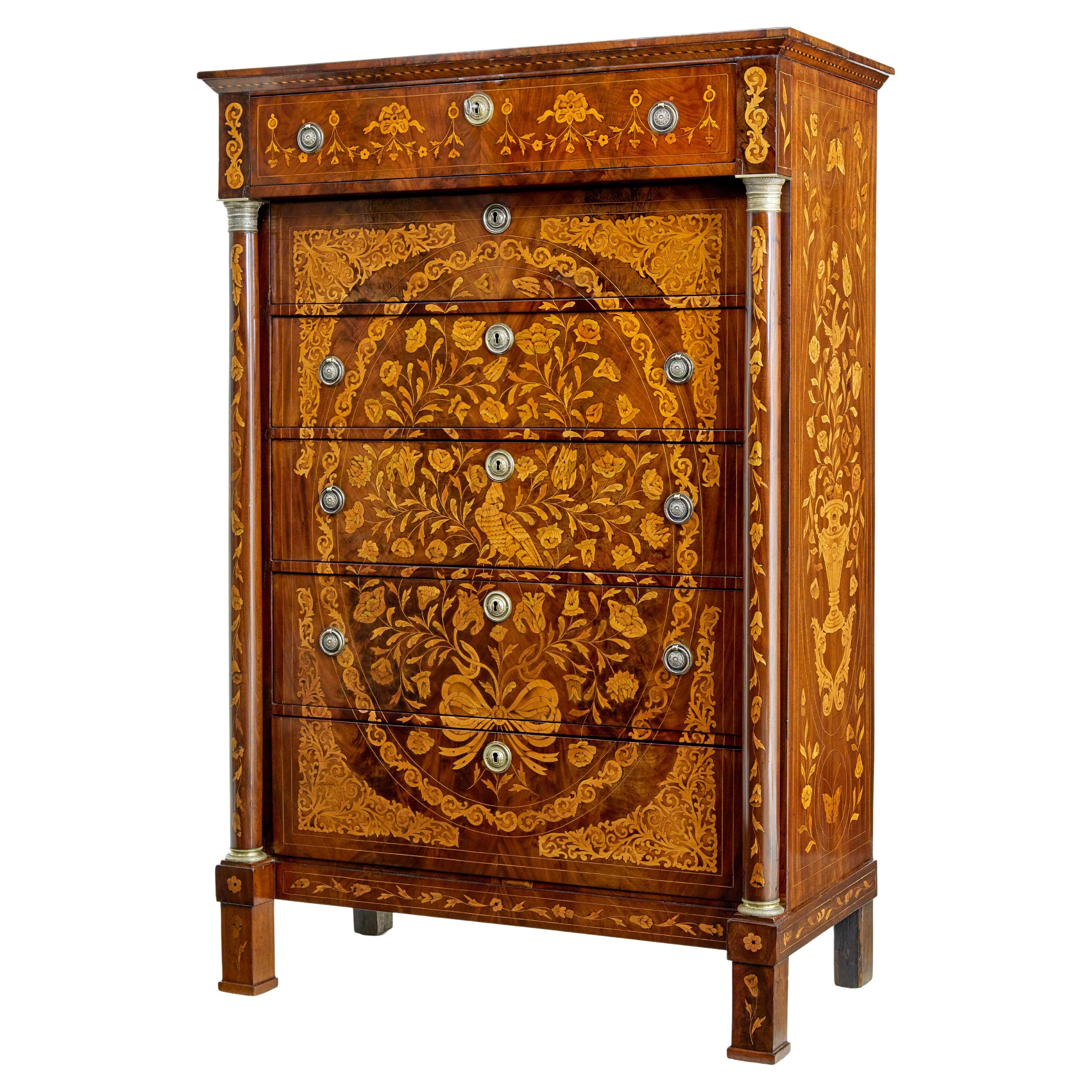 19th Century French inlaid mahogany 6 drawer inlaid chest For Sale