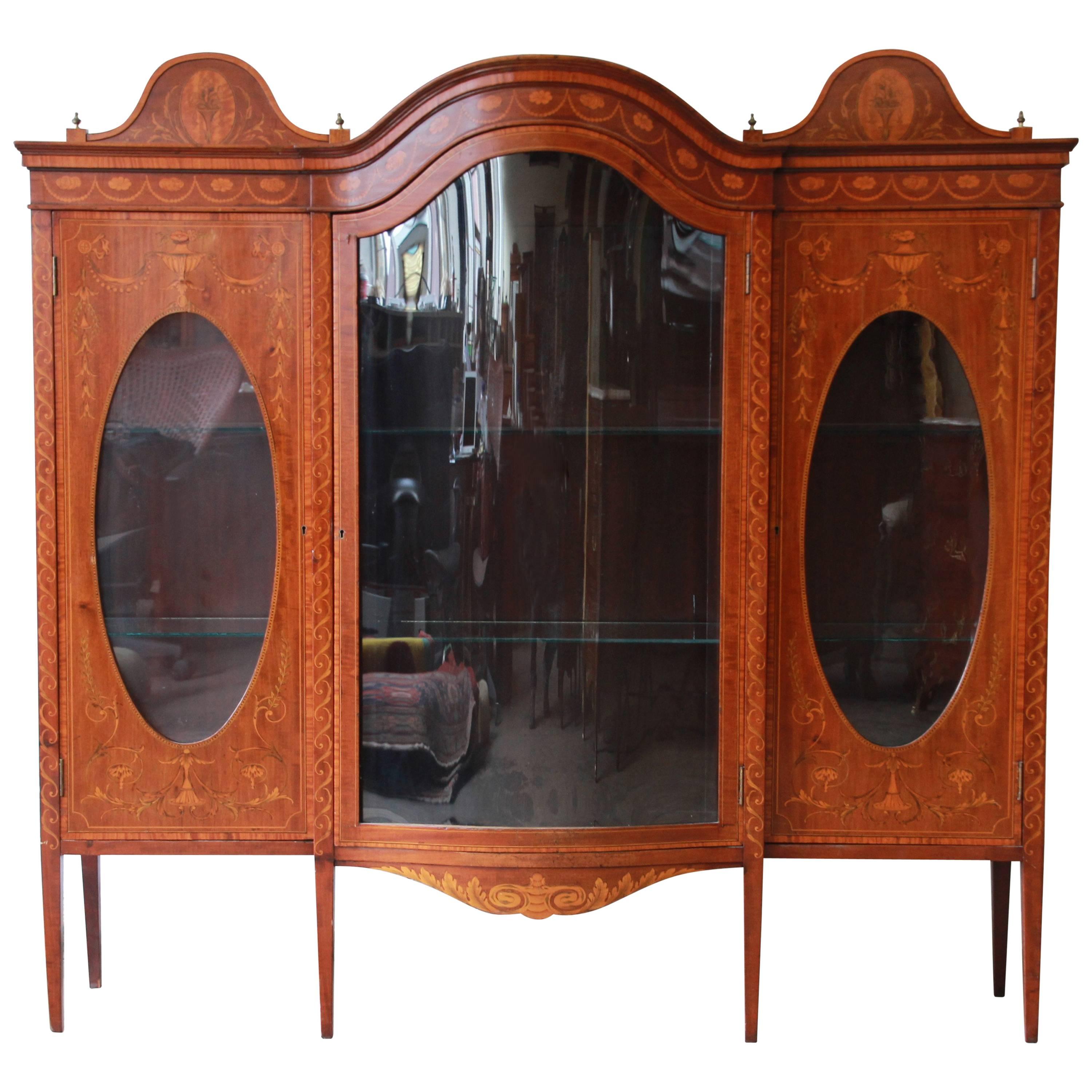 19th Century French Inlaid Mahogany Glass Front Bookcase or Display Cabinet