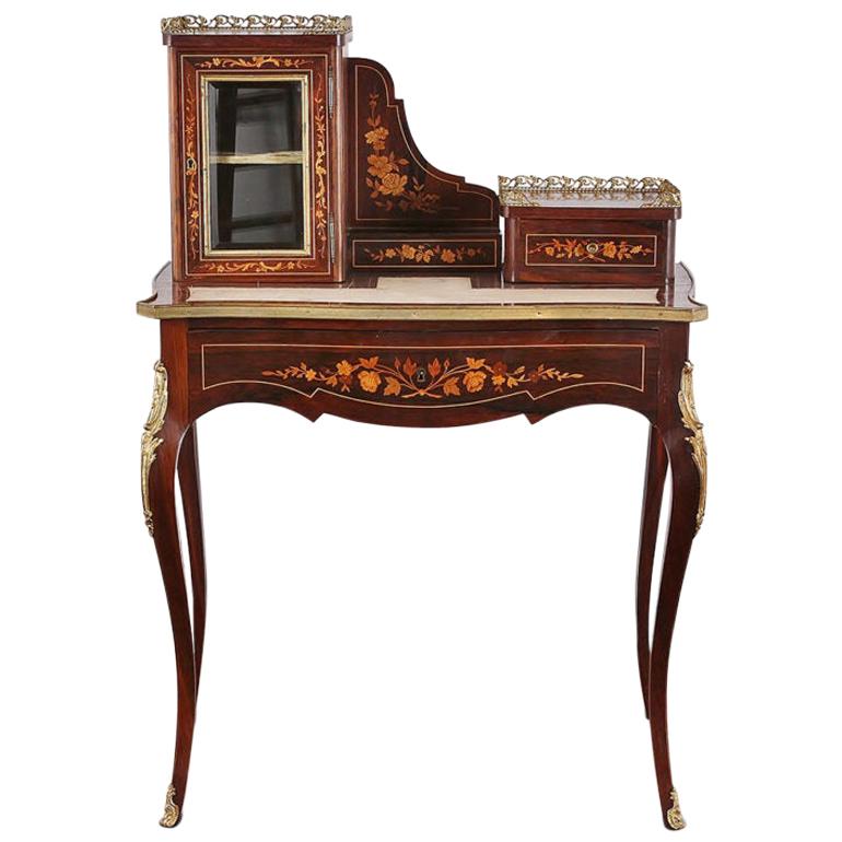 19th Century French Inlaid Marquetry Bonheur-du-jour Writing Desk