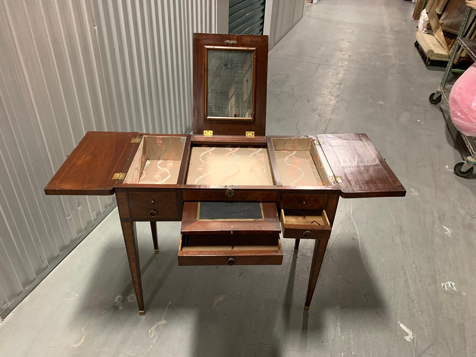 19th Century French Inlaid Poudress Dressing Table with Mirror In Good Condition In Atlanta, GA