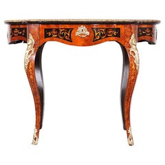 19th Century French Inlaid Serpentine Centre Table Writing Table