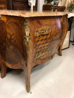 19th Century French Inlaid Two Drawers Rosewood Commode in Louis XV Style