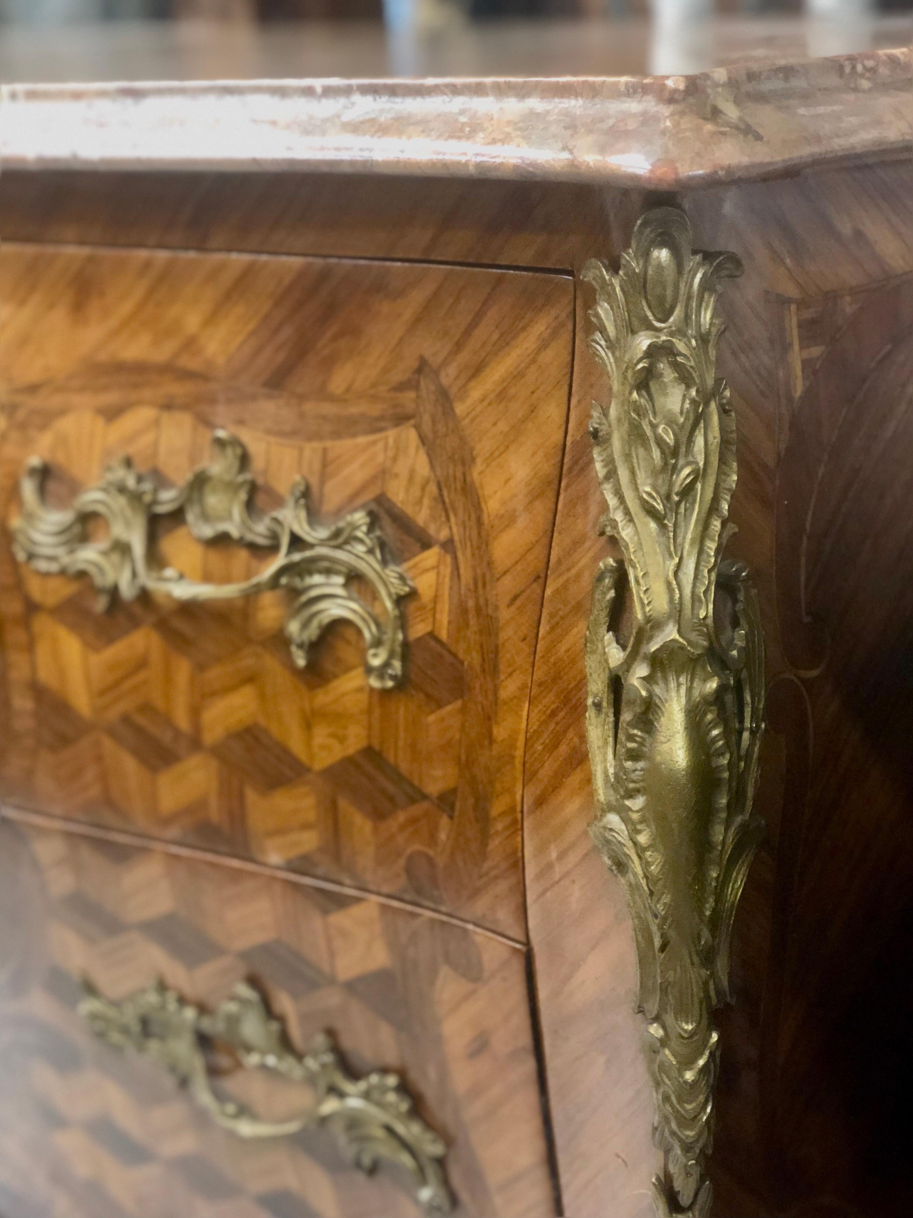 19th Century French Inlaid Two Drawers Rosewood Commode in Louis XV Style For Sale 1