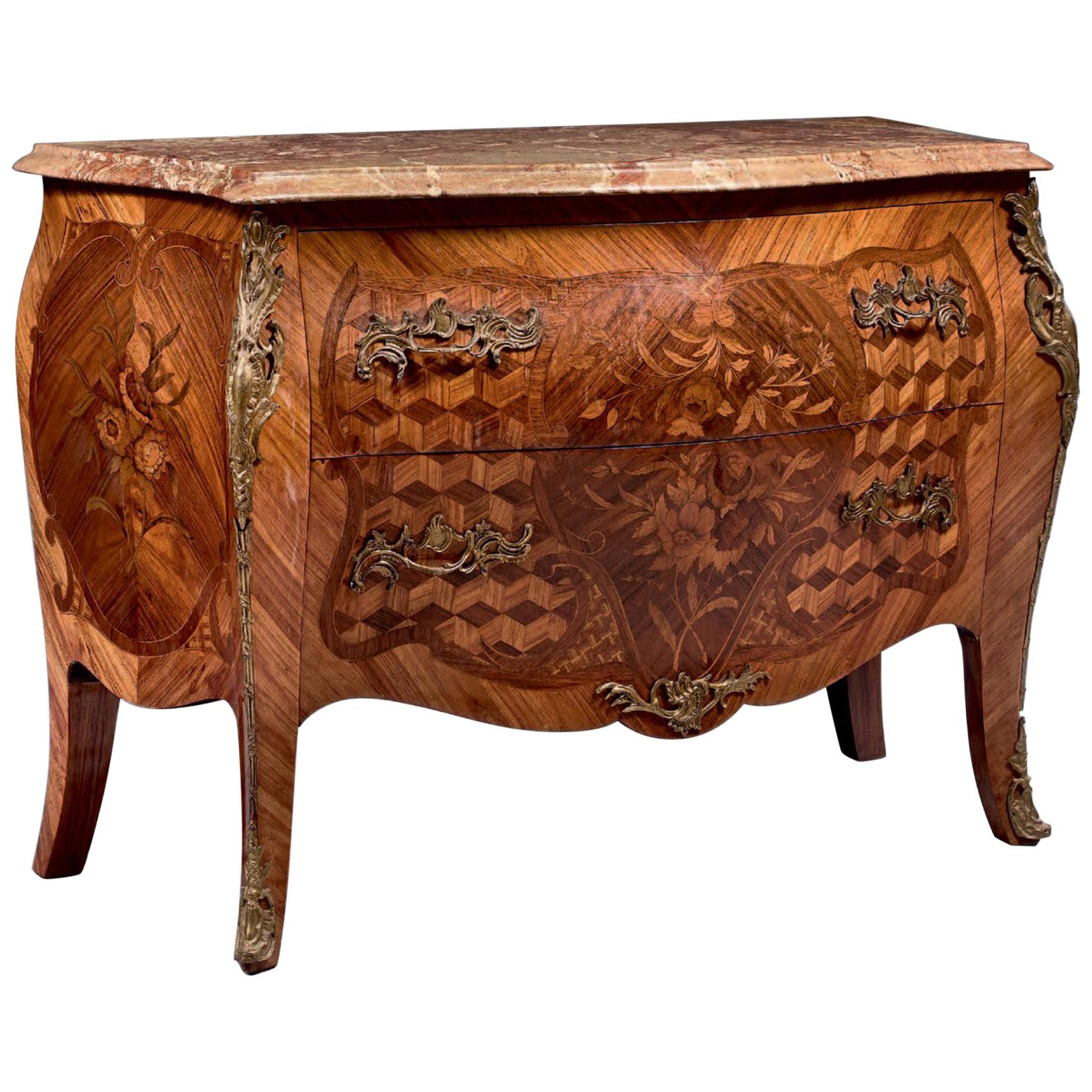 19th Century French Inlaid Two Drawers Rosewood Commode in Louis XV Style For Sale