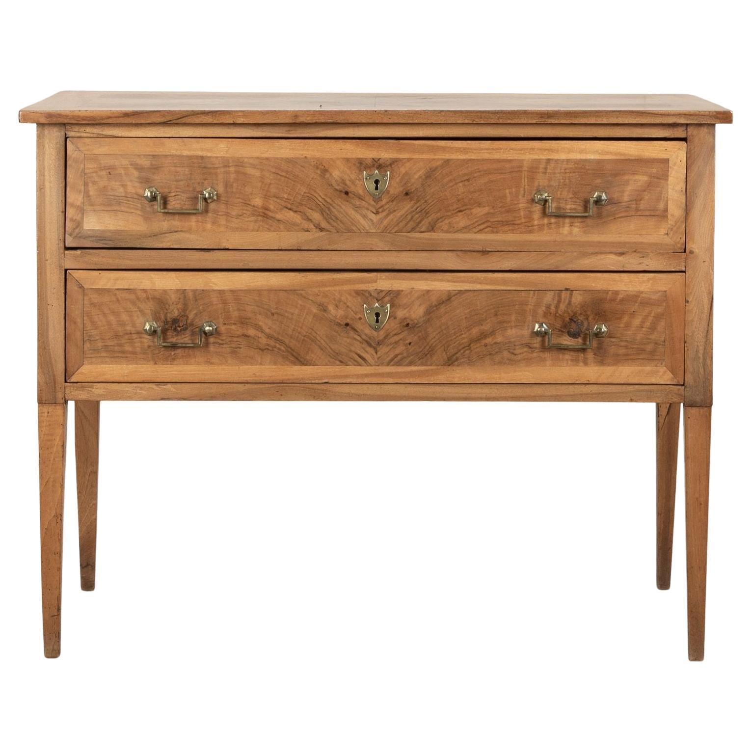 19th Century French Inlaid Walnut Two Drawer Commode For Sale