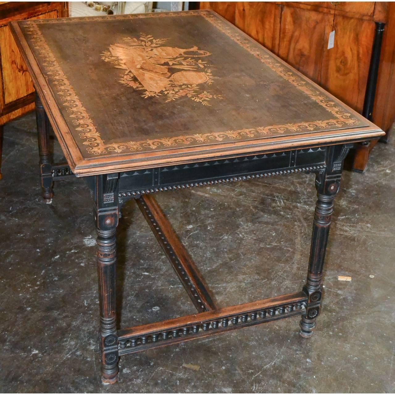 19th Century French Inlaid Writing Table In Good Condition In Dallas, TX