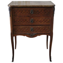19th Century French Inlay Marble-Top Provincial Style Nightstand Table 19th Century French Inlay Marble-Top Provincial Style Nightstand Table
