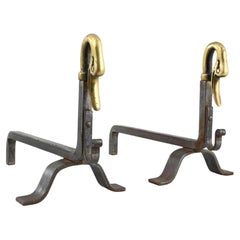 Antique 19th Century French Iron and Brass Andirons, A Pair