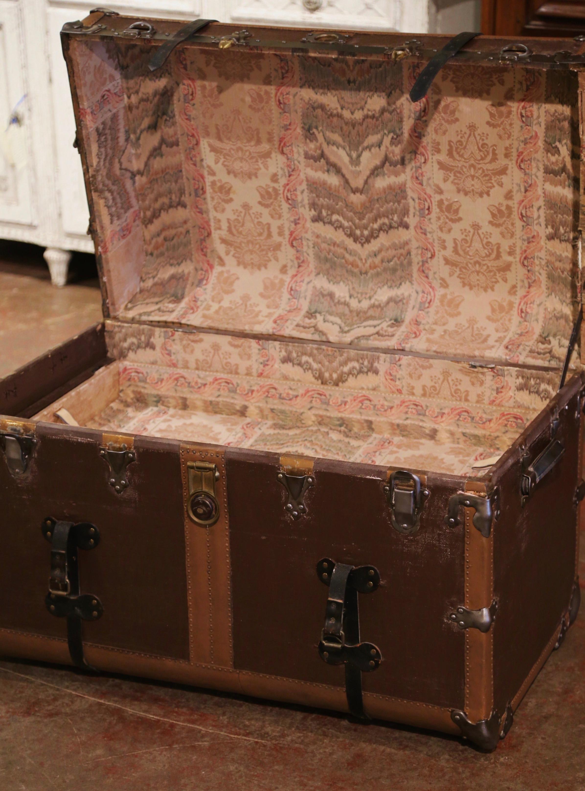19th Century French Iron and Leather Travel Trunk with Inside Trays 2