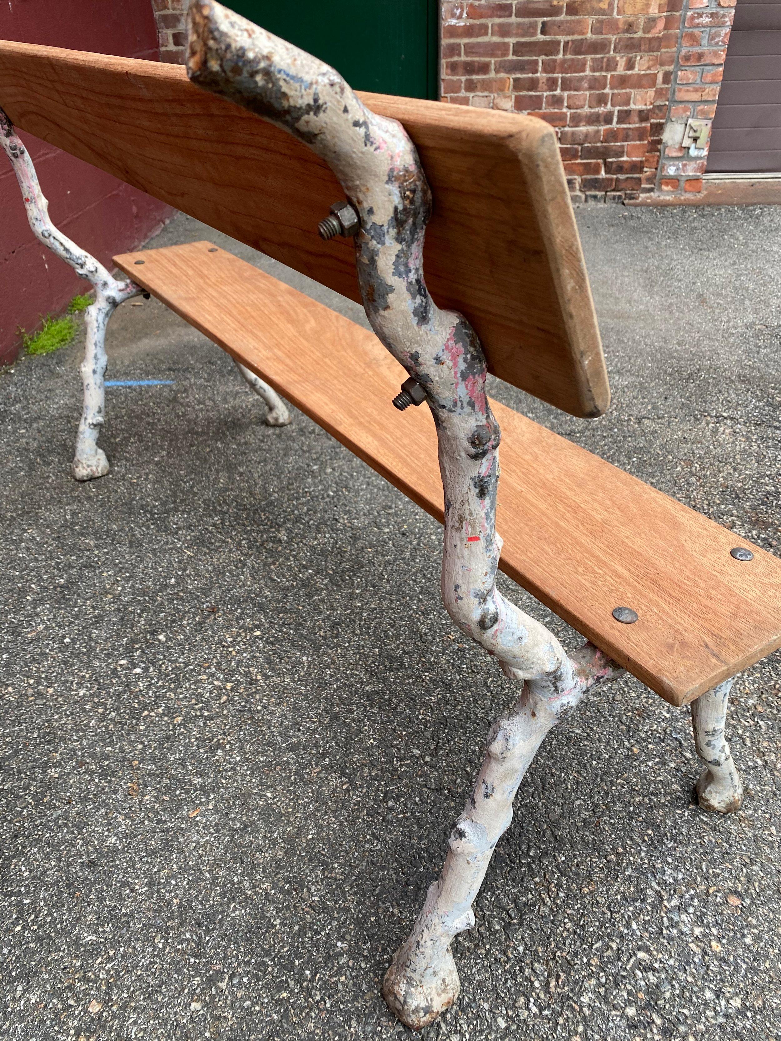 Late 19th Century French Cast Iron Garden Bench with New Mahogany Seat & Back For Sale