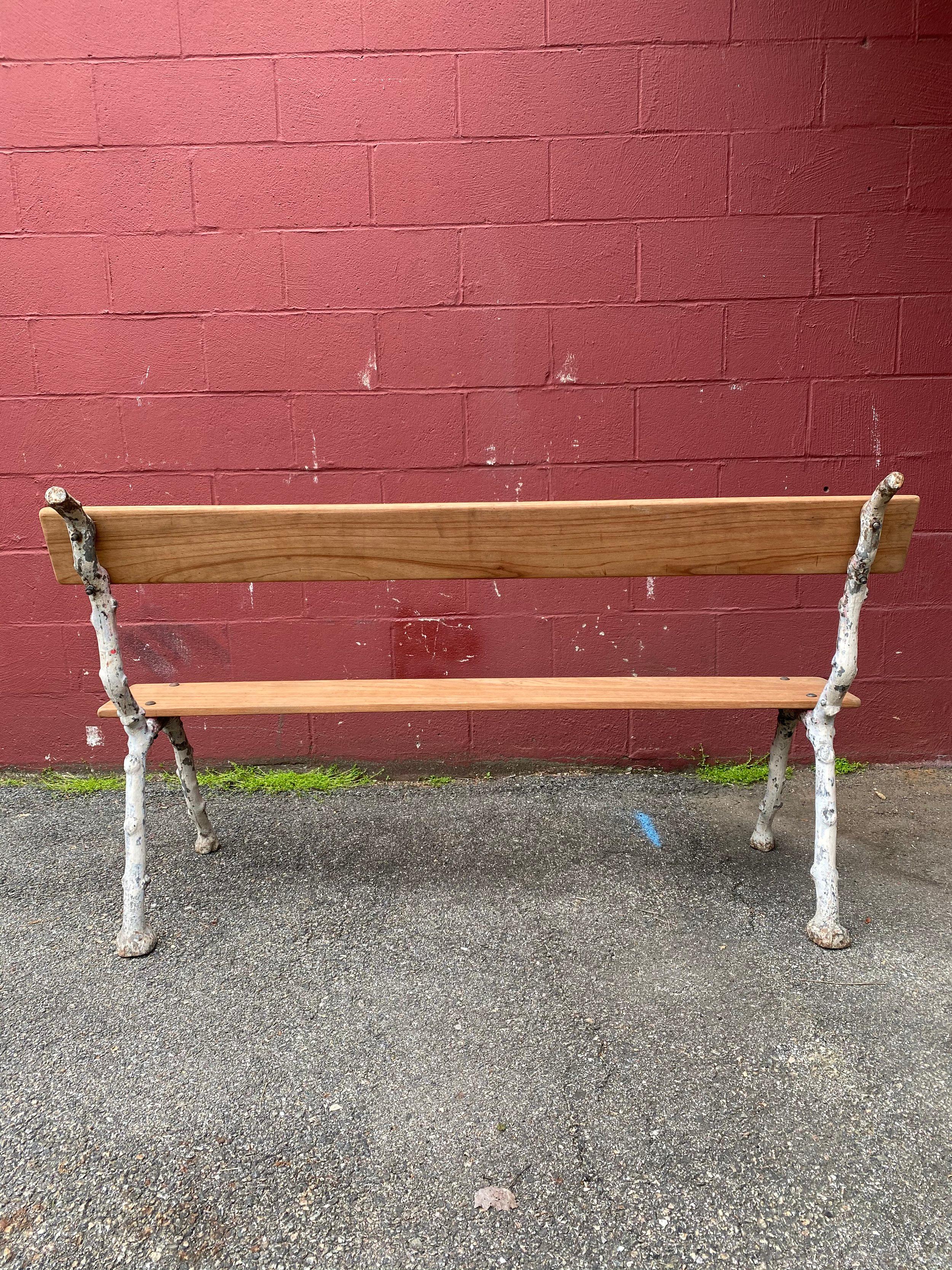 French Cast Iron Garden Bench with New Mahogany Seat & Back For Sale 3