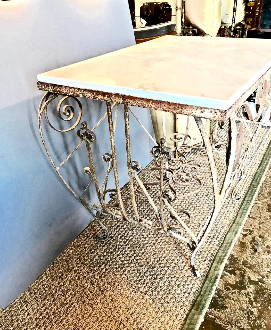 Forged 19th Century French Iron and Marble Pastry or Butcher's Table