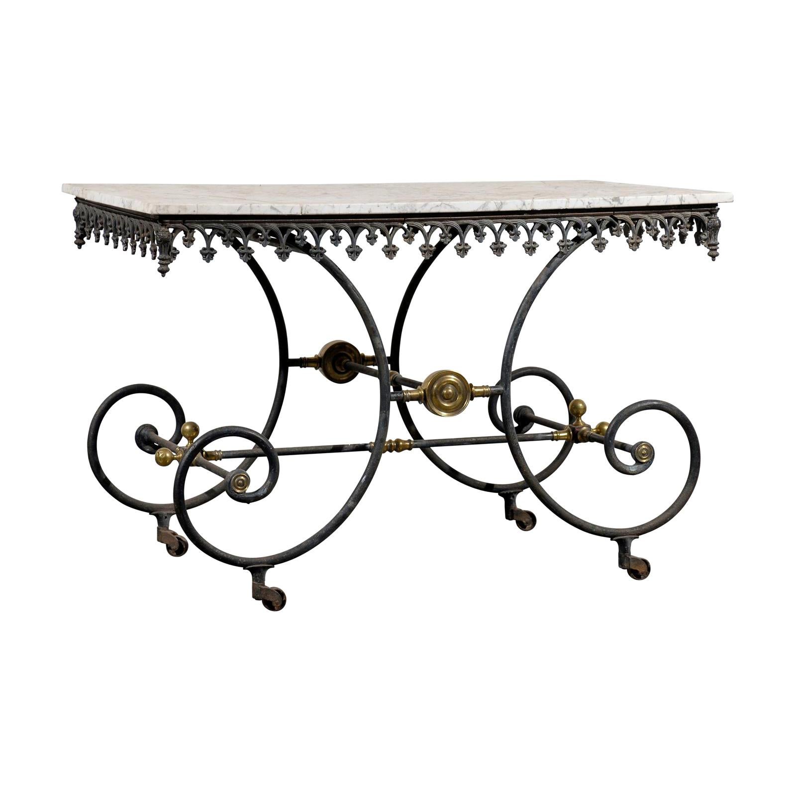 19th Century French Iron and Marble-Top Pastry Table with Gilt Accents For Sale
