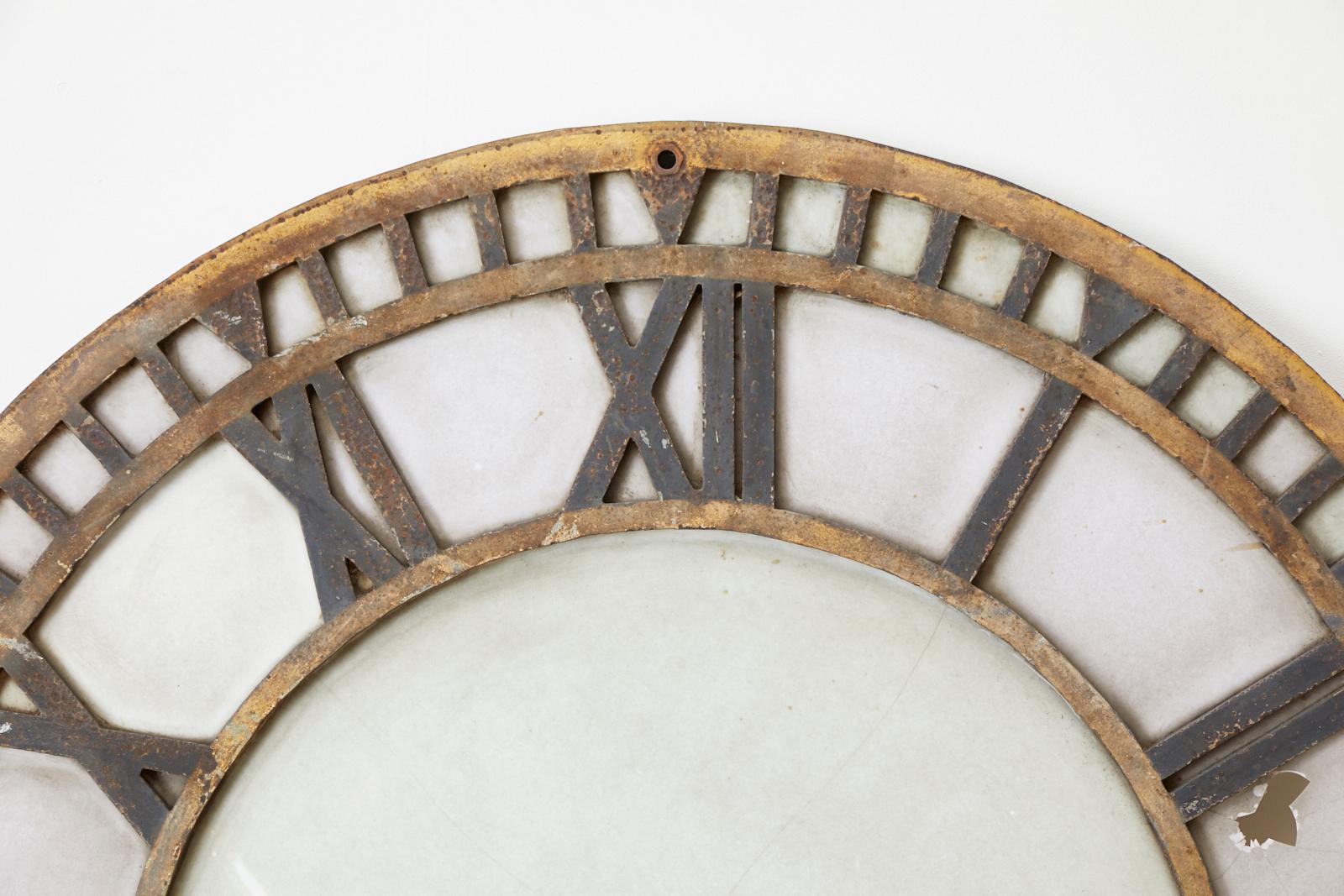 Industrial 19th Century French Iron and Milk Glass Clock Face