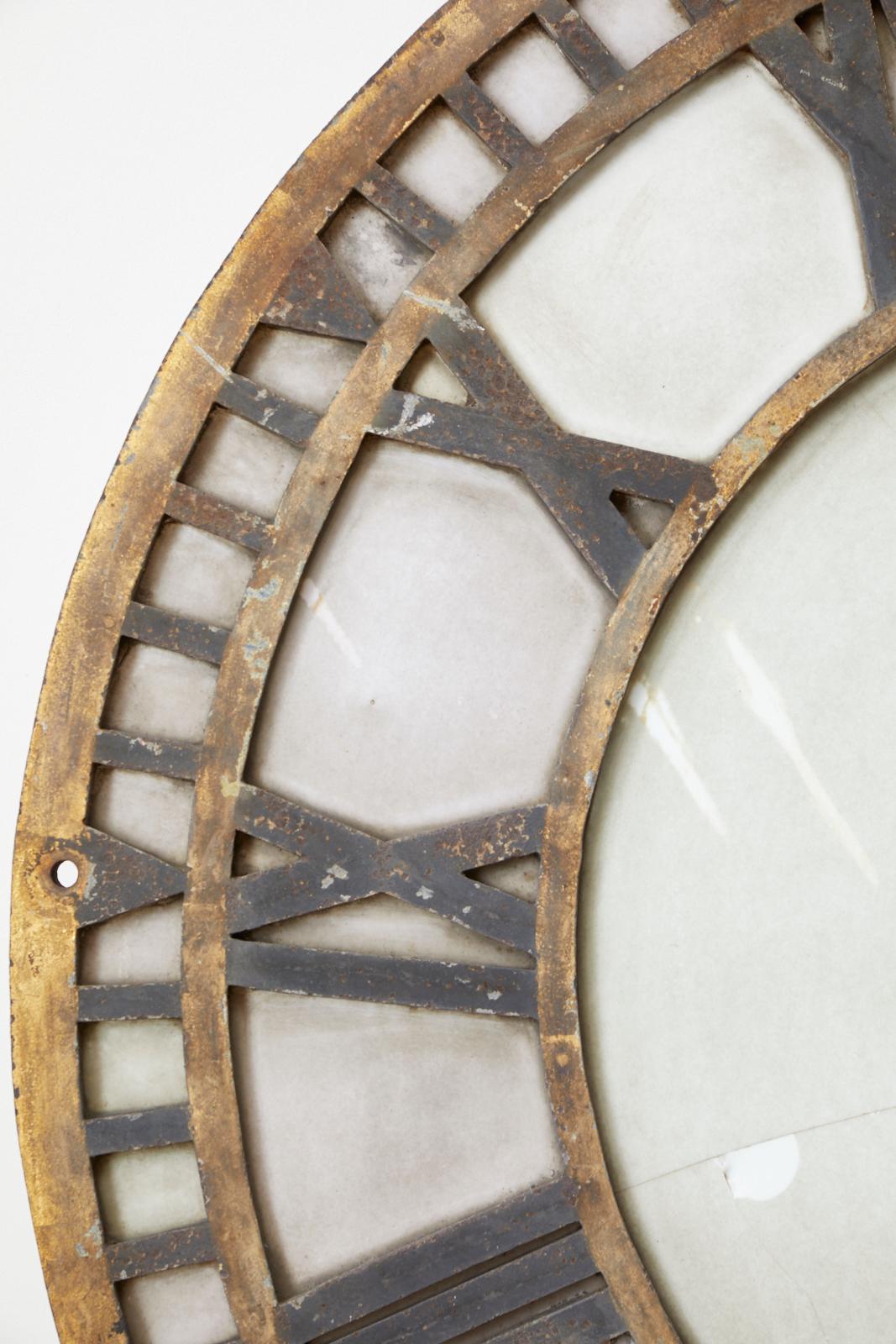 19th Century French Iron and Milk Glass Clock Face In Distressed Condition In Rio Vista, CA