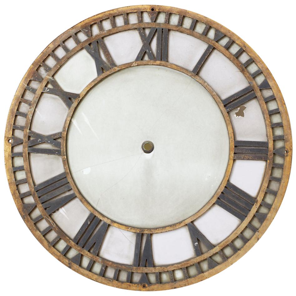 19th Century French Iron and Milk Glass Clock Face
