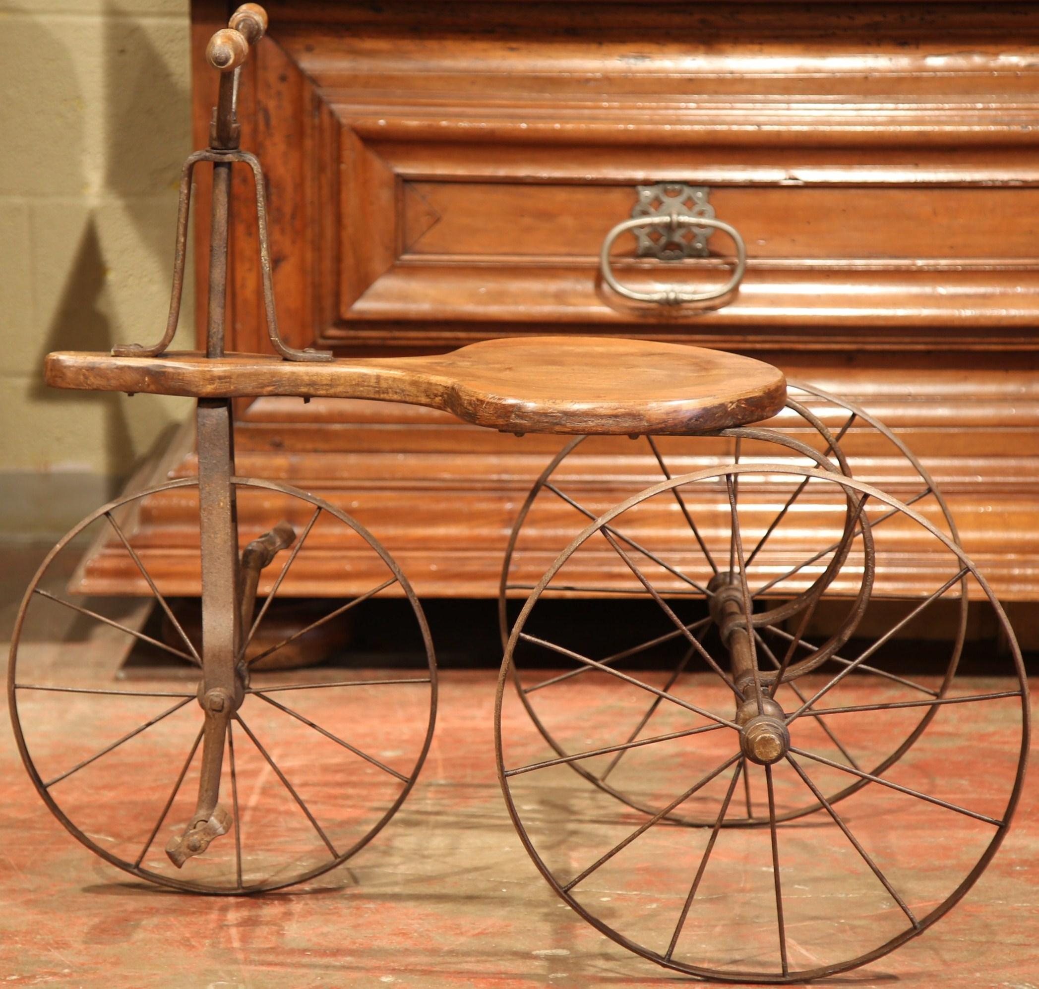 19th Century French Iron and Wood Child Tricycle In Excellent Condition In Dallas, TX