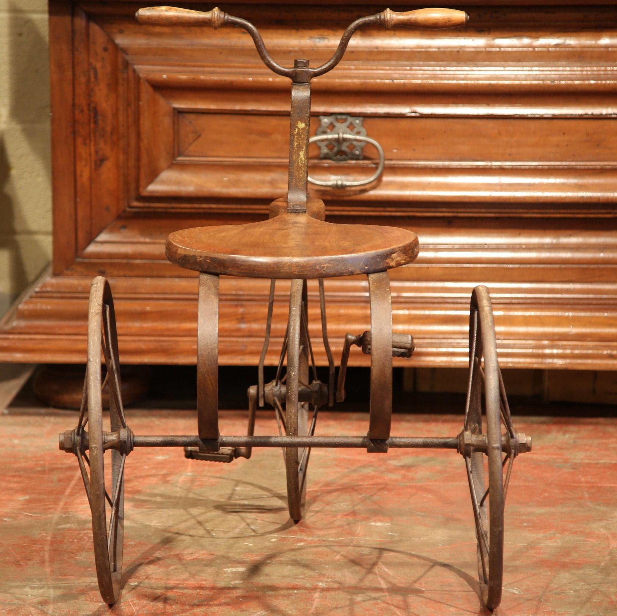 19th Century French Iron and Wood Child Tricycle 2