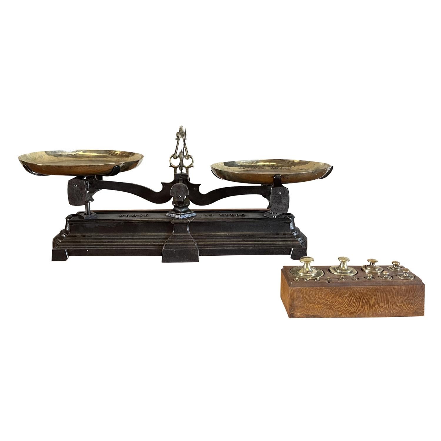 Mid-Century Modern 19th Century French Iron Balance - Antique Brass Scale For Sale