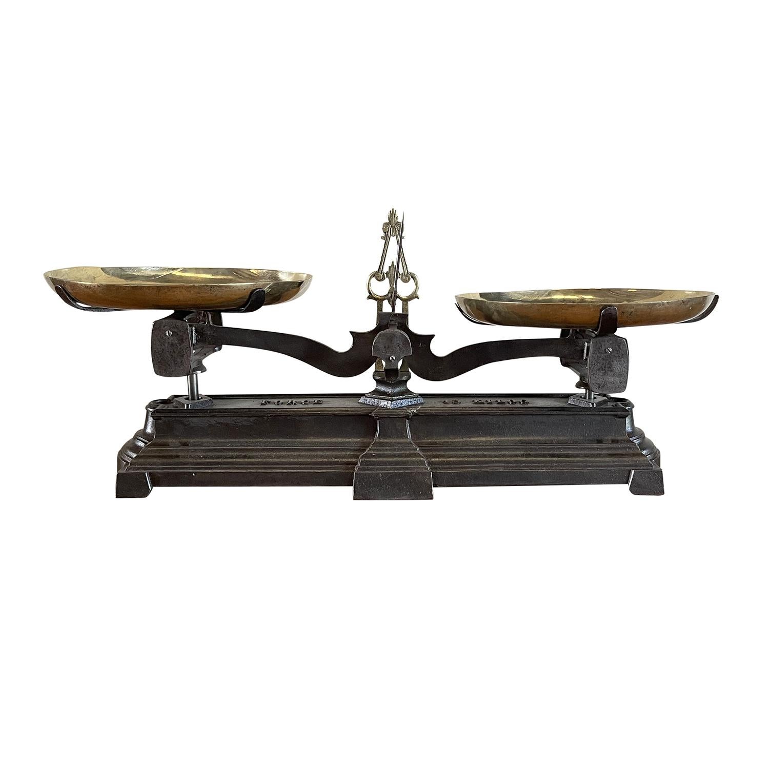 Hand-Crafted 19th Century French Iron Balance - Antique Brass Scale For Sale