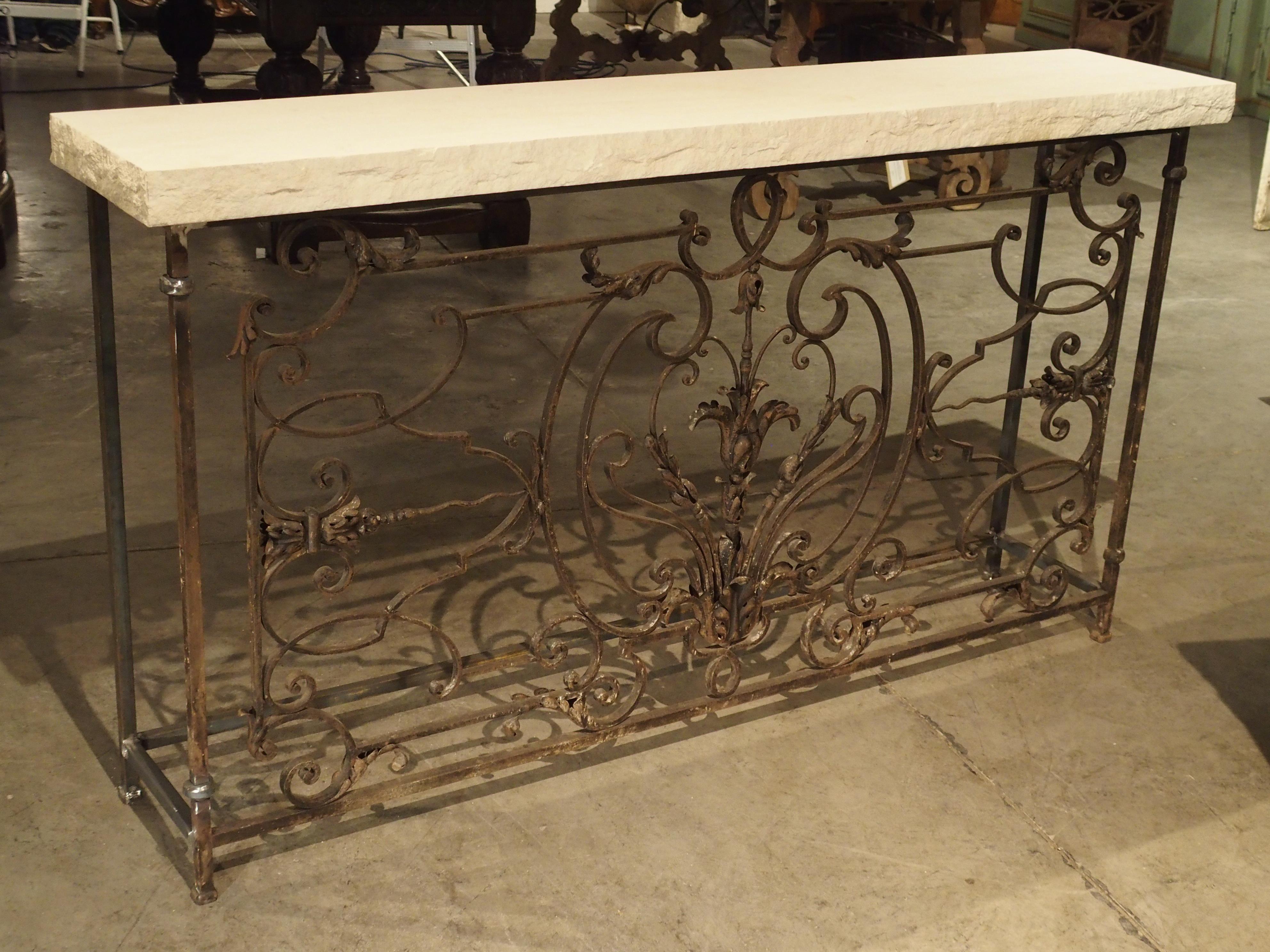 19th Century French Iron Balcony Console with Limestone Top 7