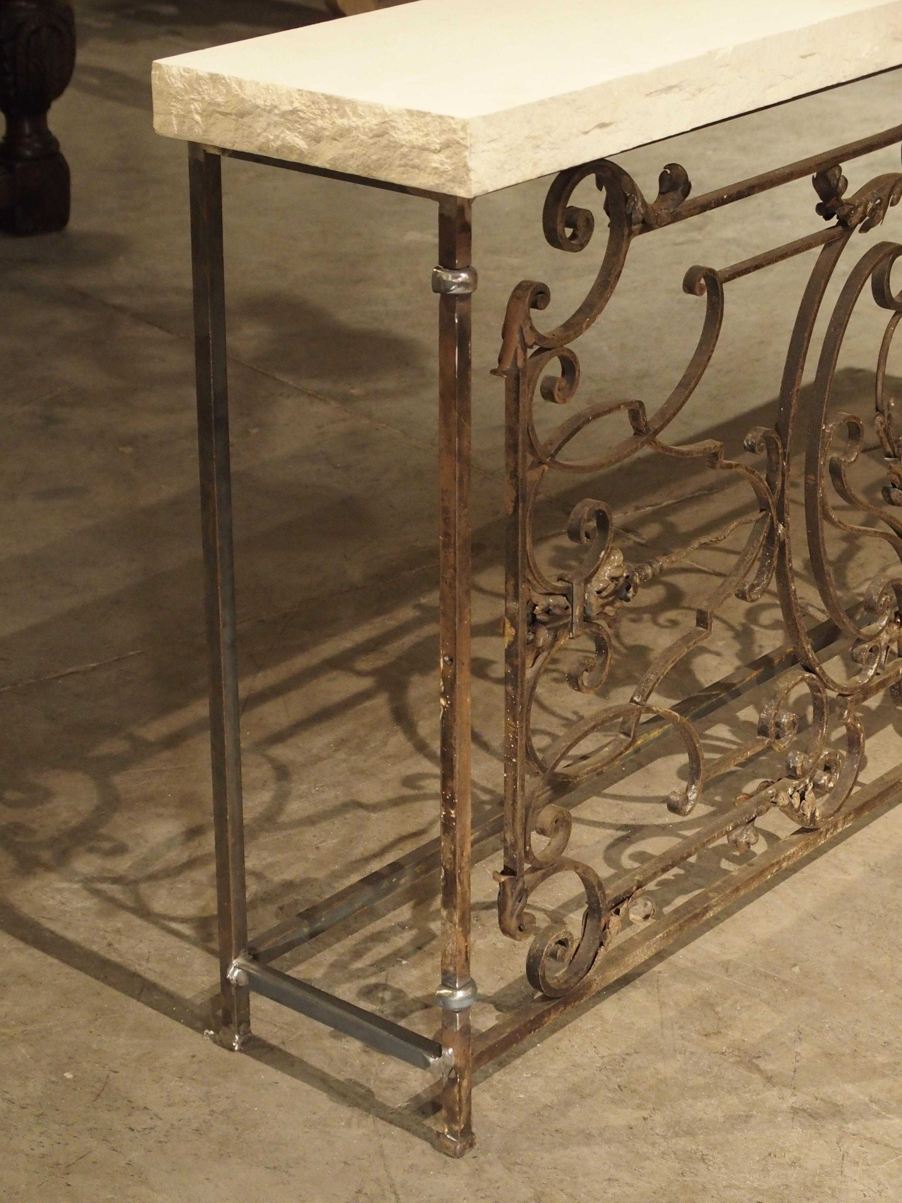 19th Century French Iron Balcony Console with Limestone Top 8