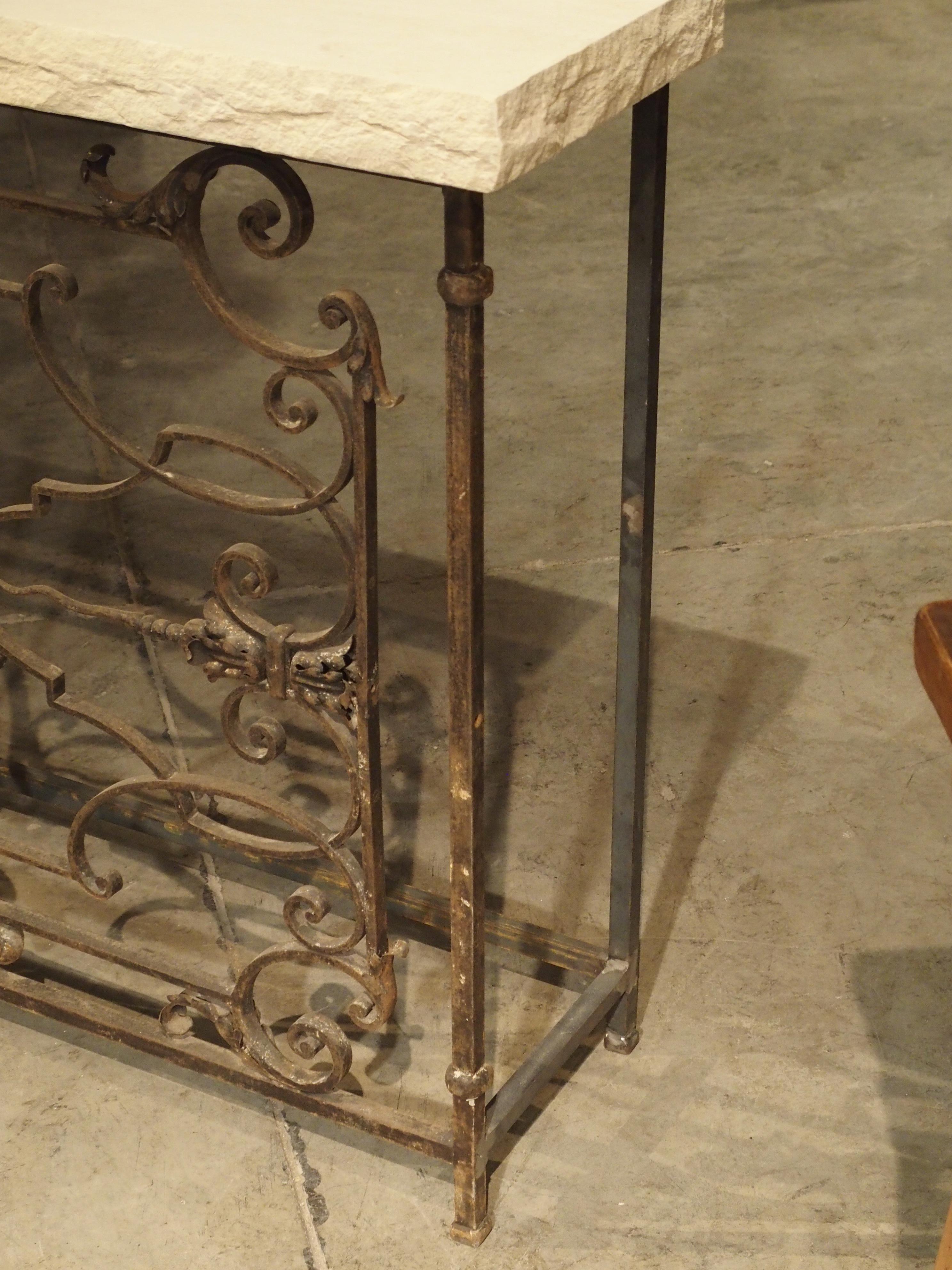 19th Century French Iron Balcony Console with Limestone Top 5