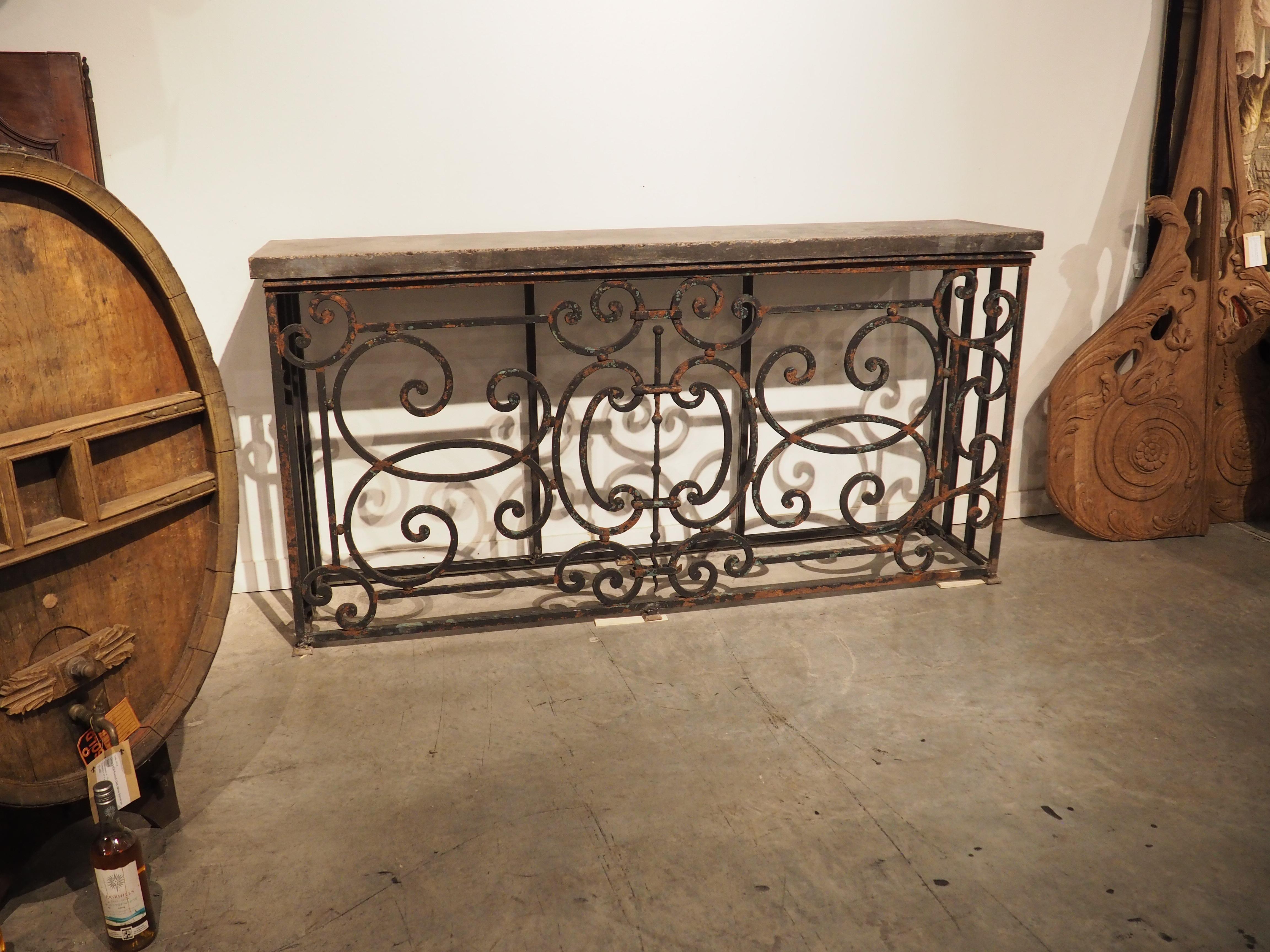 19th Century French Iron Balcony Gate Console Table with Belgian Bluestone 7
