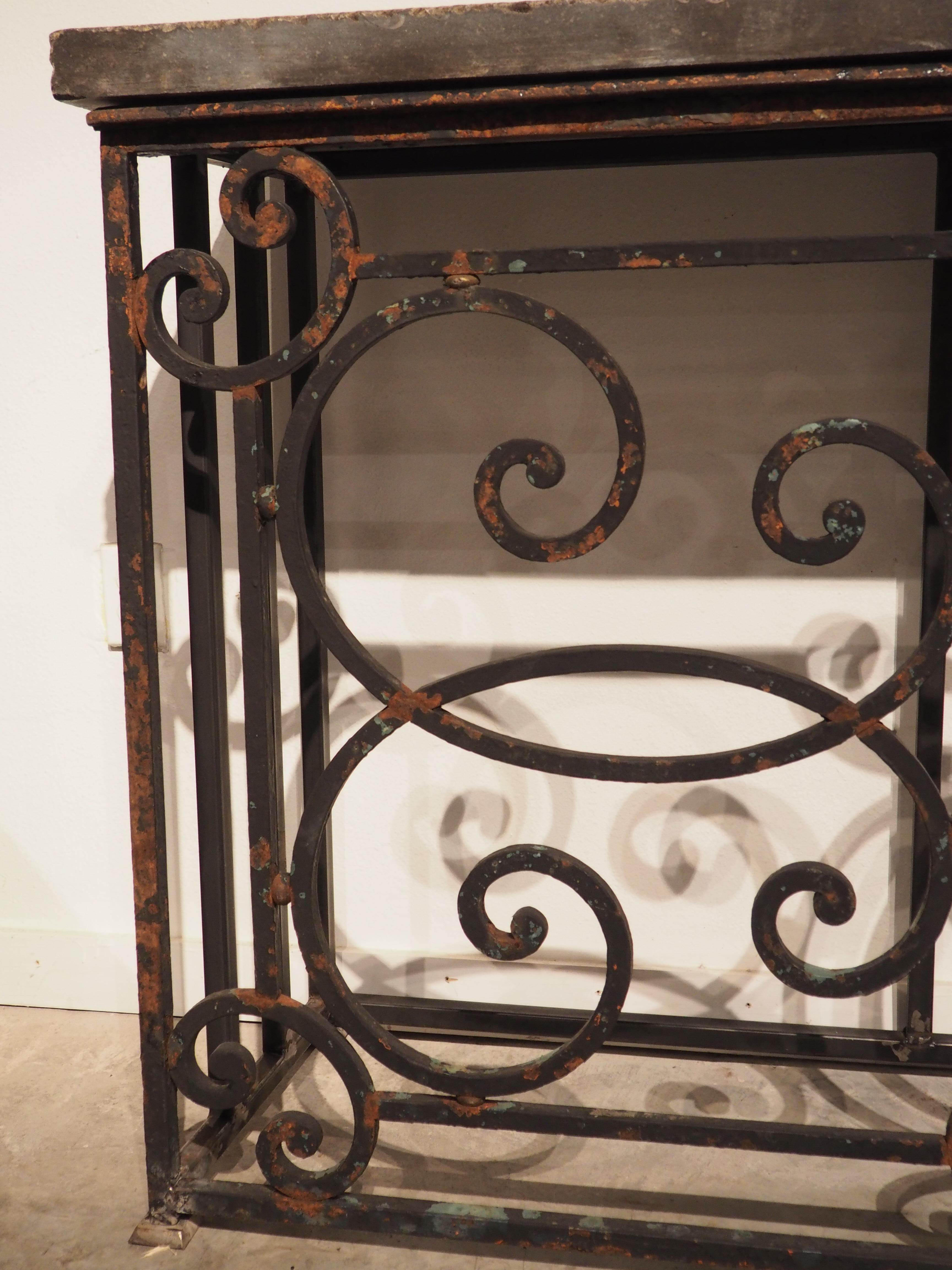 19th Century French Iron Balcony Gate Console Table with Belgian Bluestone 9