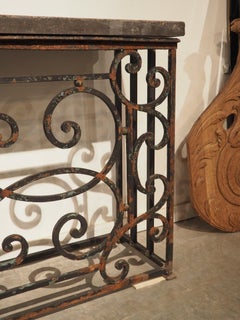 19th Century French Iron Balcony Gate Console Table with Belgian Bluestone