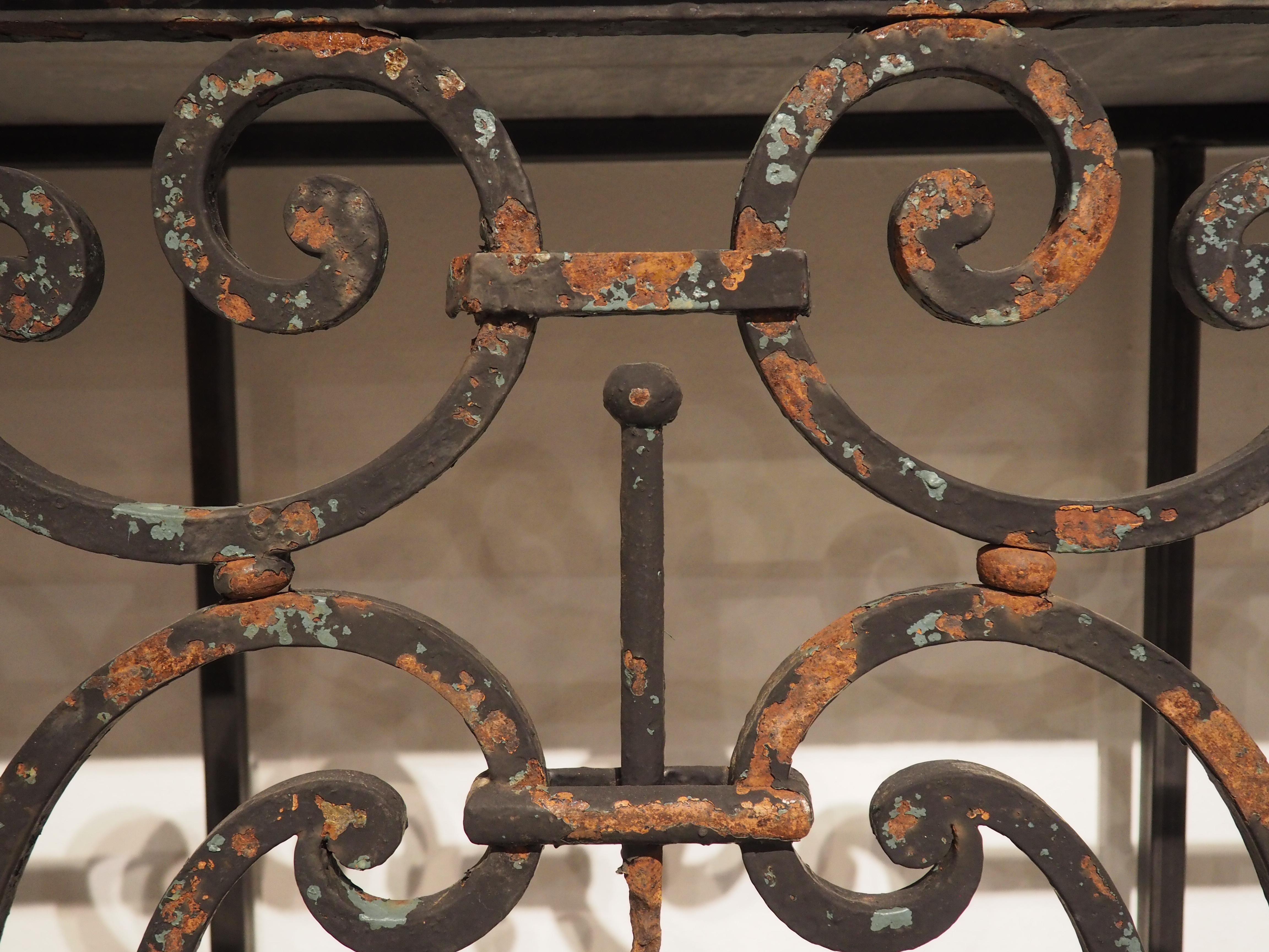 Hand-Carved 19th Century French Iron Balcony Gate Console Table with Belgian Bluestone
