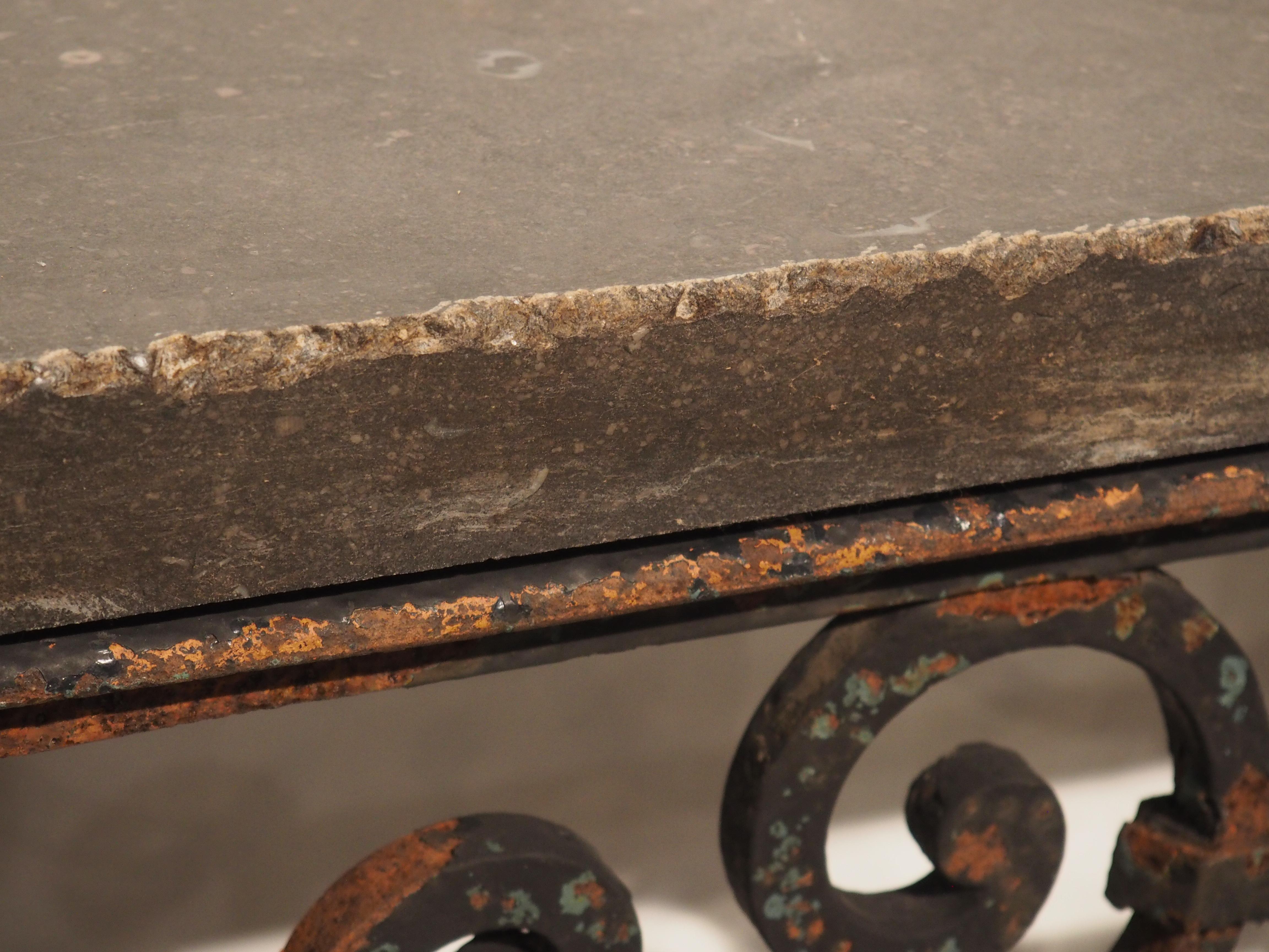 19th Century French Iron Balcony Gate Console Table with Belgian Bluestone 3