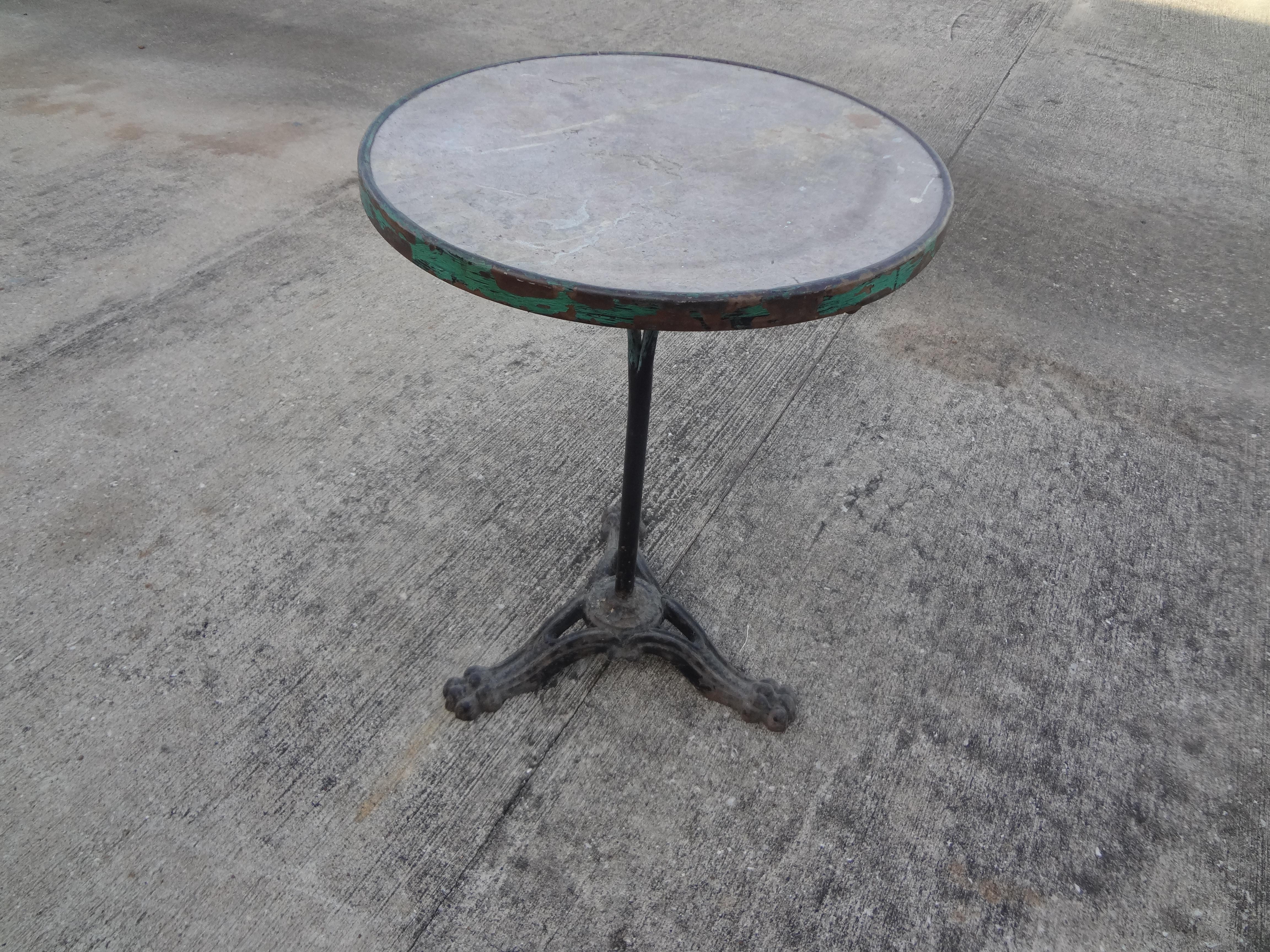 19th Century French Iron Bistro Table with a Stone Top 2