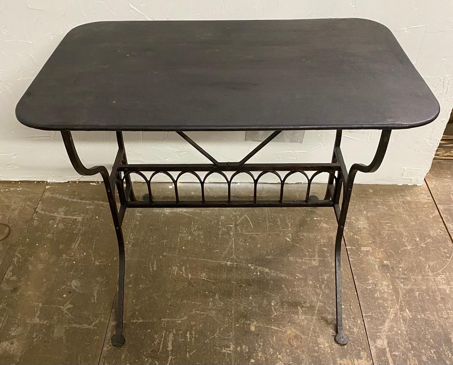 19th Century French Iron Bistro Table with Faux Gothic Stretcher 5