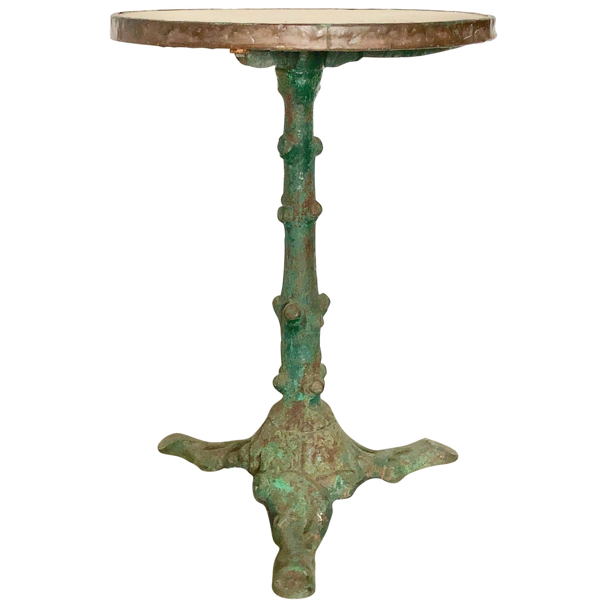 19th Century French Iron Bistro Table with Marble Topband Brass Trim