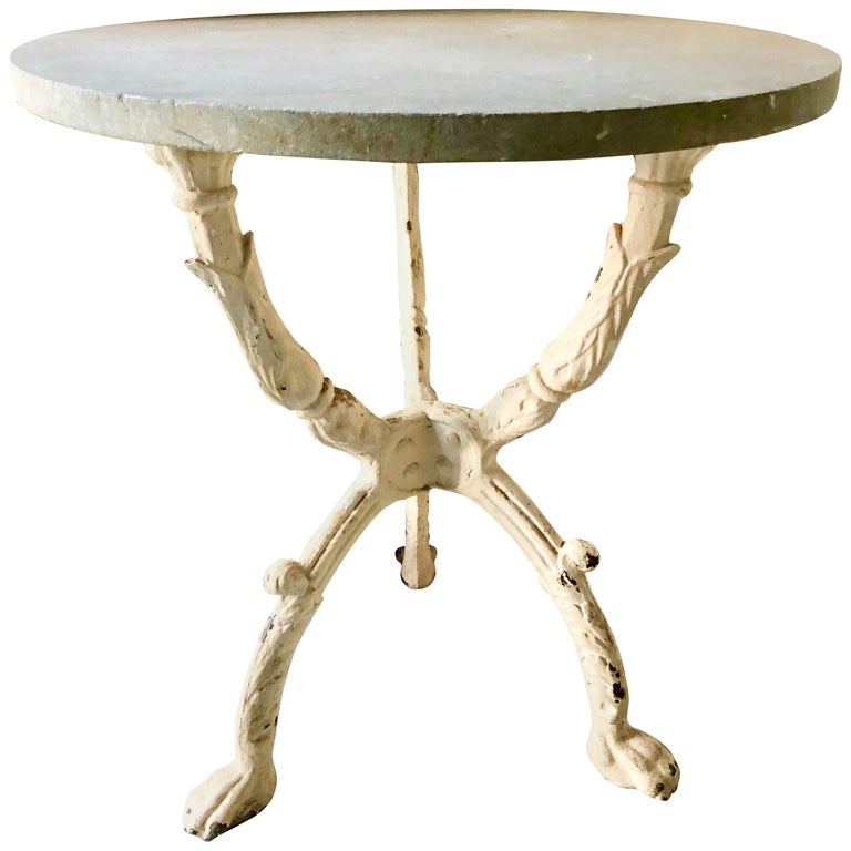 19th Century French Iron Bistro Table with Round Stone Top at 1stDibs