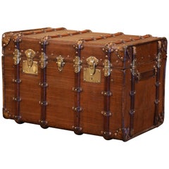 19th Century French Iron Brass and Leather Travel Trunk