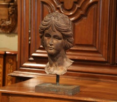 19th Century French Iron Bust of a Woman after the Antique on Rectangular Base