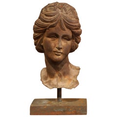 19th Century French Iron Bust of a Woman after the Antique on Rectangular Base