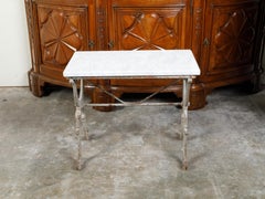 19th Century French Iron Console Table with White Marble Top and X-Form Base