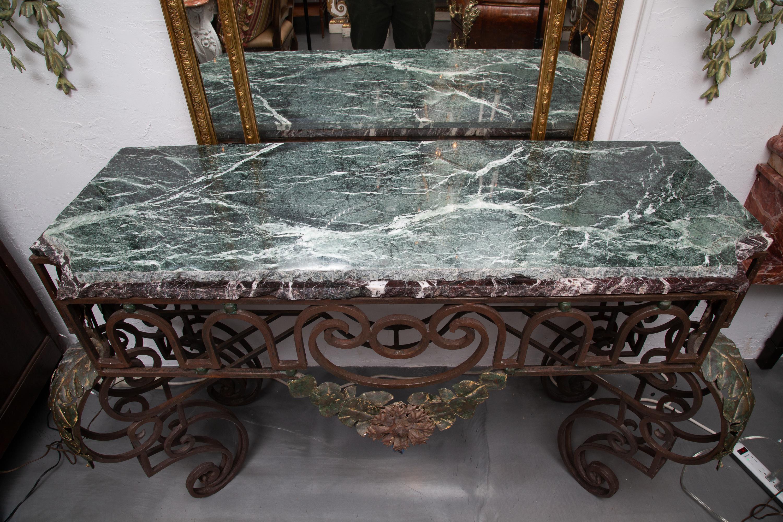 Other 19th Century French Iron Console with Marble Top For Sale
