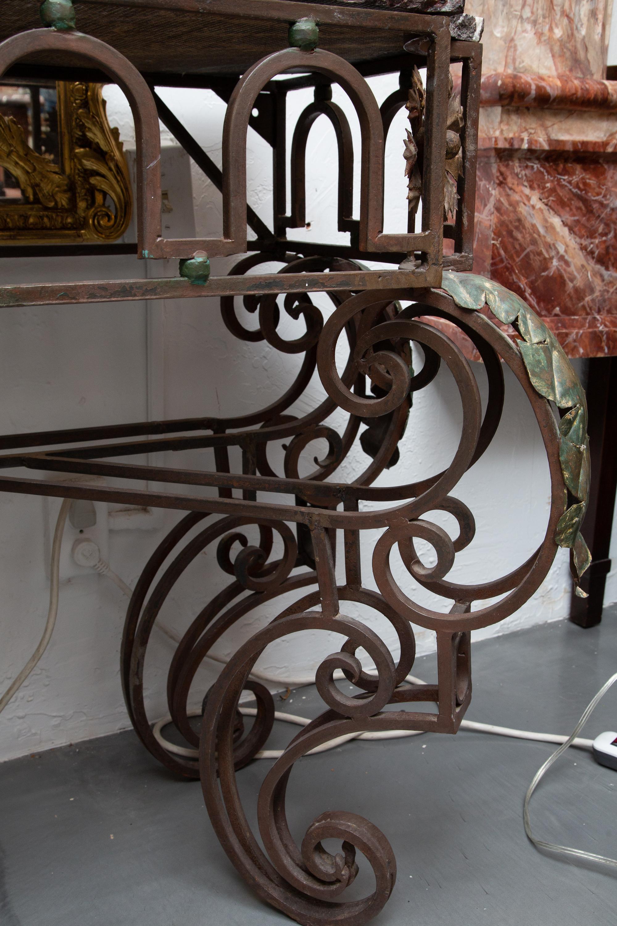 19th Century French Iron Console with Marble Top For Sale 1