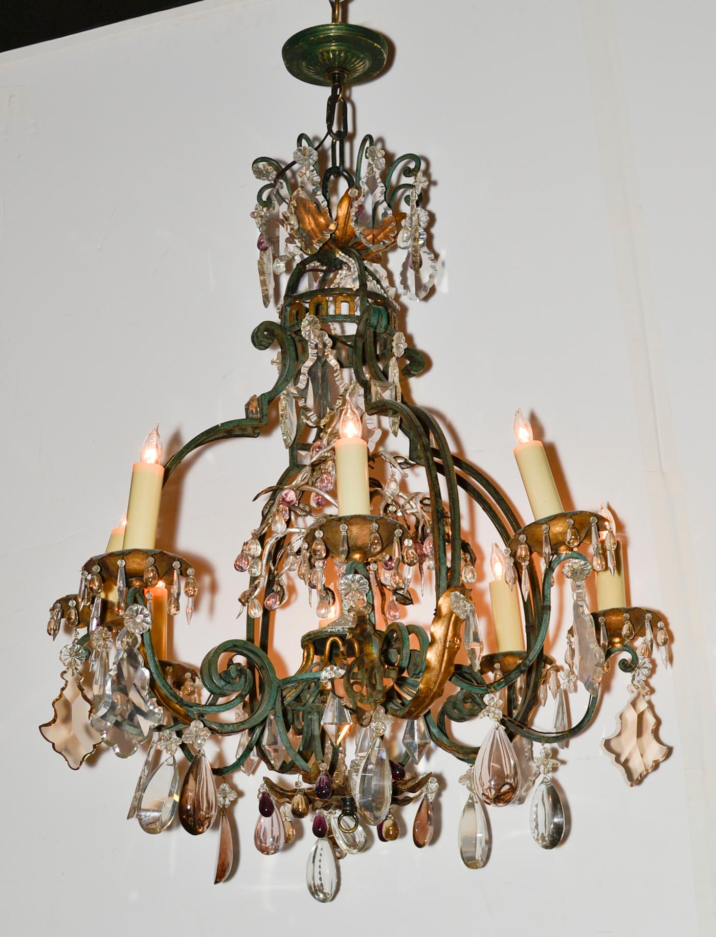 19th Century French Iron and Crystal Chandelier In Good Condition For Sale In Dallas, TX