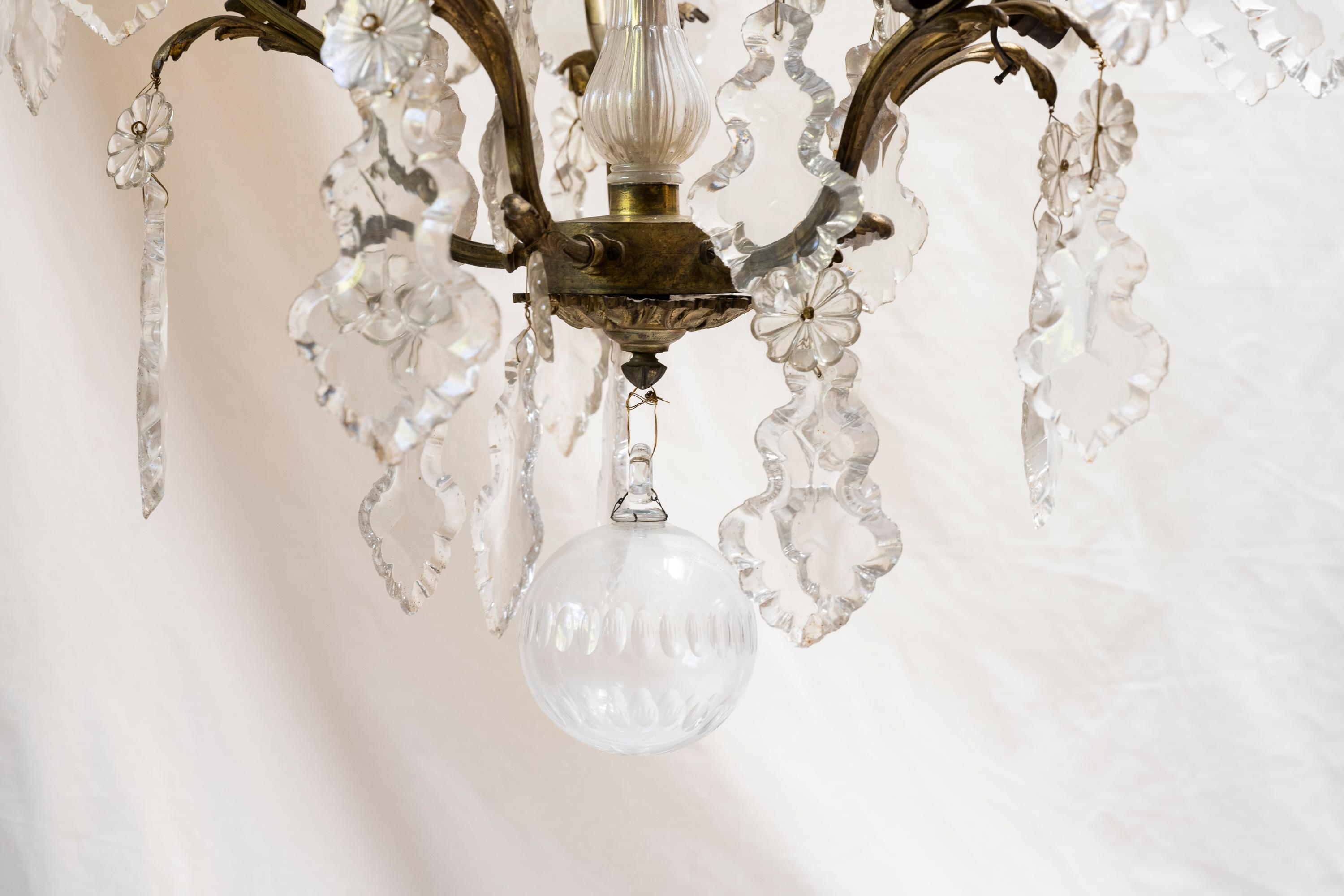 Baroque 19th Century French Iron & Crystal Chandelier