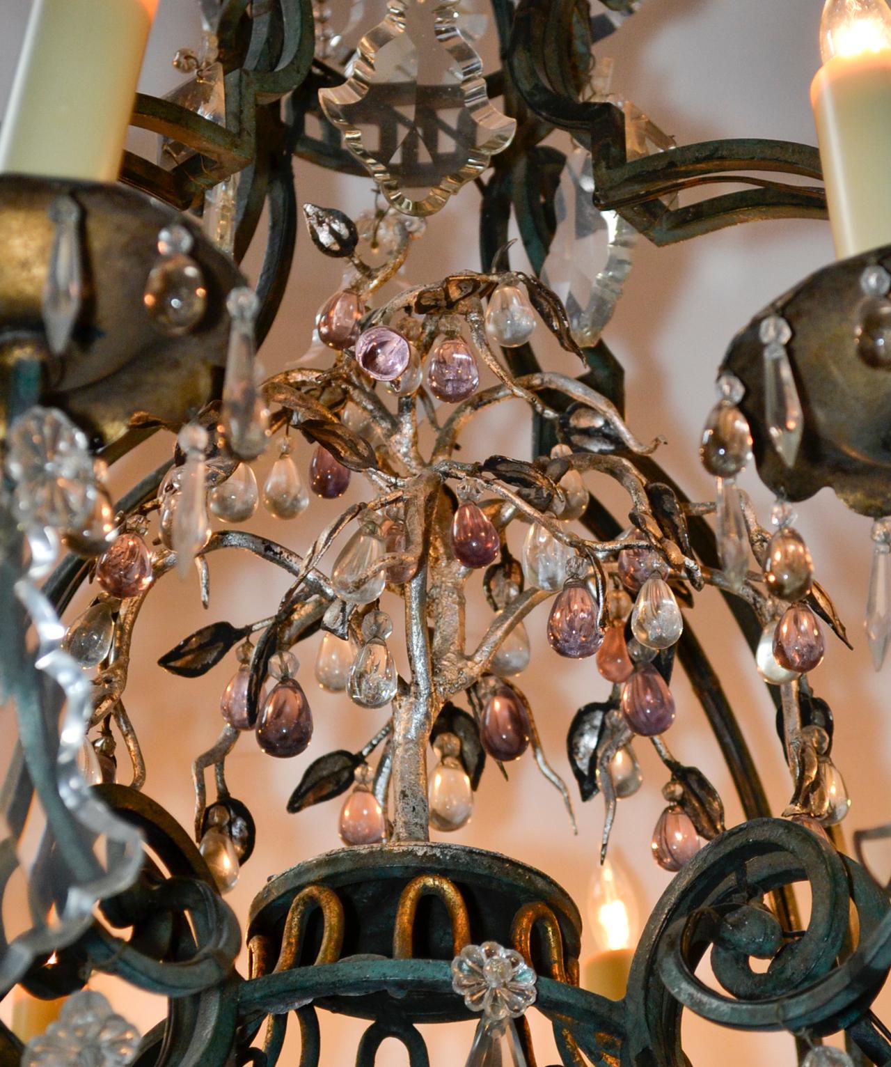 Amethyst 19th Century French Iron and Crystal Chandelier For Sale